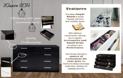 Ktaxon Bedroom Dresser with 6 Drawers, Wooden Double Dresser for Entryway, Wide Storage Cabinet for Living Room, Black