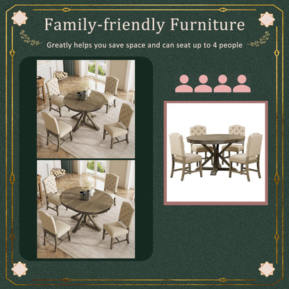 Besthome Farmhouse Extendable Round Kitchen Dining Room Table Set with Upholstered Chairs of 4, 5 Piece Round Dining Table Set with Extendable Table, Espresso
