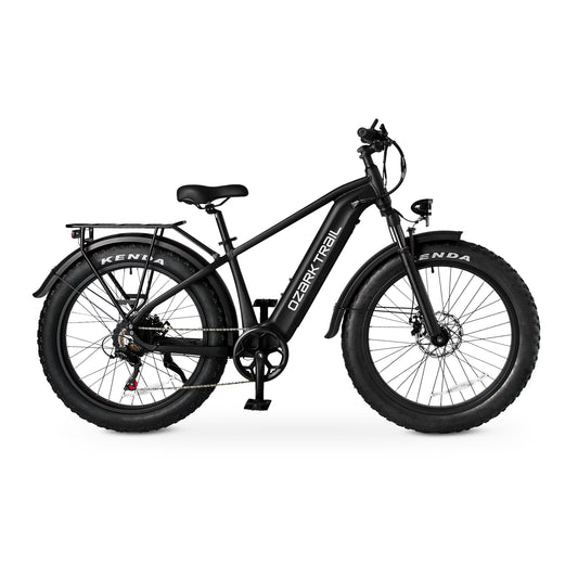 26" Ozark Trail M.3 Ranger+ Electric Fat Tire Bike, 48V, Class 2, Black, Fits Riders 5'2" - 6'1", Adult