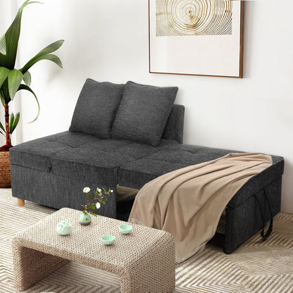 SEJOV 4-in-1 Convertible Sleeper Chair Bed, Linen Sofa Bed for Small Space, Futon Sofa with 2 Throw Pillows for Living Room, Single Recliner with 5 Adjustable Backrest for Bedroom Apartment, Brown