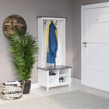 Twin Star Home Hall Tree with Storage Bench in White
