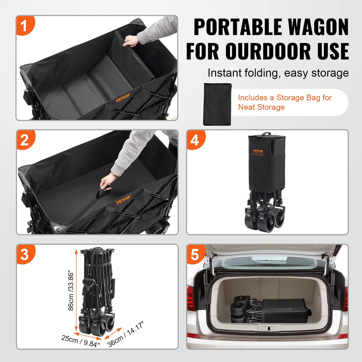 VEVOR Foldable Double Decker Wagon, 400L Collapsible Wagon Cart with All-Terrain Wheels,Heavy Duty Folding Wagon Cart 350-450 lbs Weight Capacity for Camping,Shopping,Garden,52" Extra Long Extender