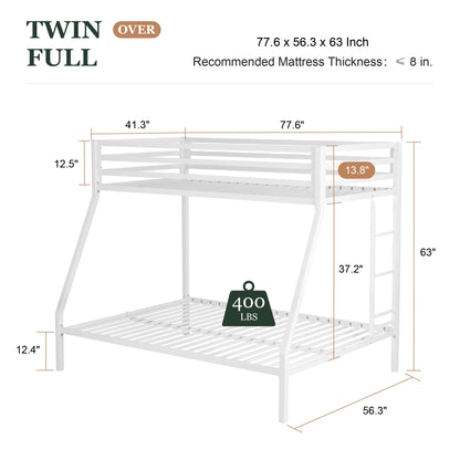 Amolife Twin over Full Size Metal Bunk Bed with Removable Ladder, Full-Length Guardrail, Black