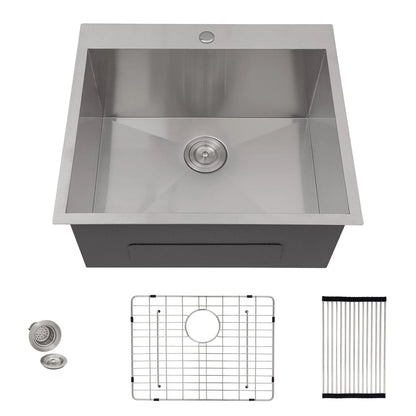 22 Laundry Sink Drop In - Fulorni 22"x22" Laundry Utility Sink Drop In Topmount 16 Gauge Stainless Steel 12 Inch Deep Single Bowl Above Counter Square Utility Laundry Room Sink Basin