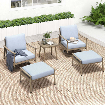 HAPPATIO Aluminum Outdoor Furniture Set - 5 Pieces Patio Furniture Set Includes 1 Side Table, 2 Swivel Chairs and 2 Ottomans with Thick Cushion, Patio Conversation Set for Backyard Poolside (Grey)
