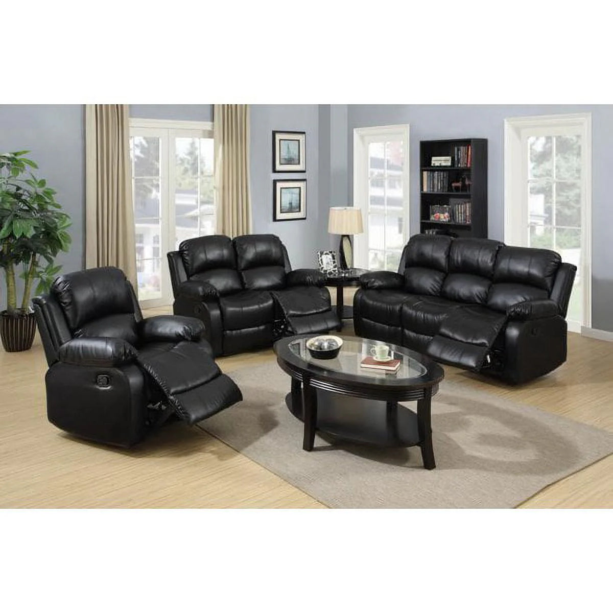 Ainehome Furniture 3-Pieces Recliner Sectional Sofa Set, Reclining Living Room Sofa, Loveseat, Chair (Black, Living Room Set 3+2+1)