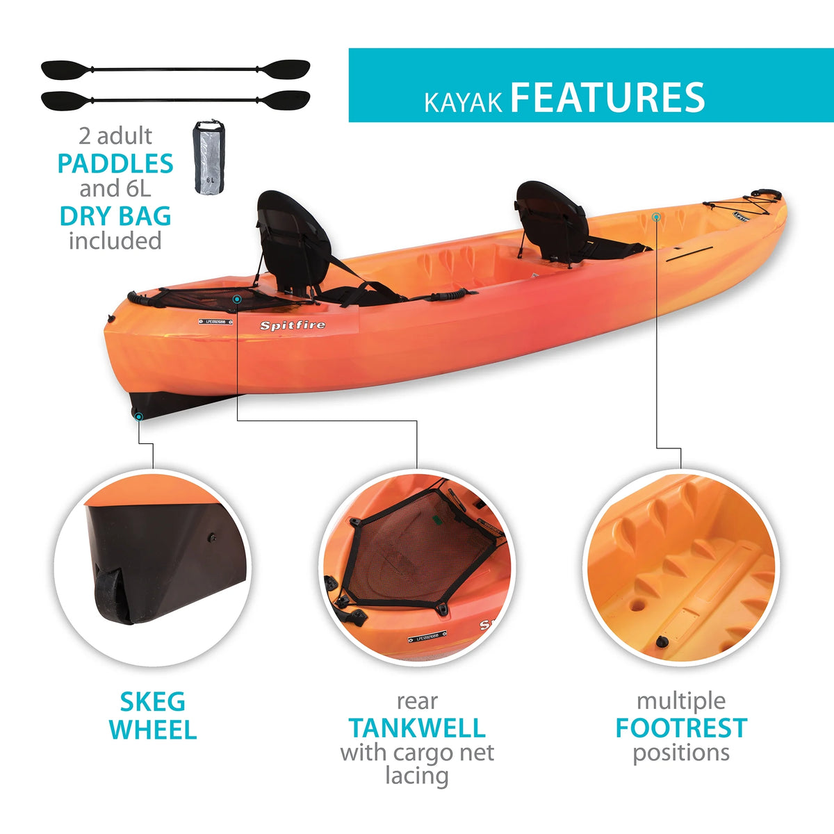 Lifetime Spitfire 12 ft Tandem Kayak, Sunset Fusion (90915)