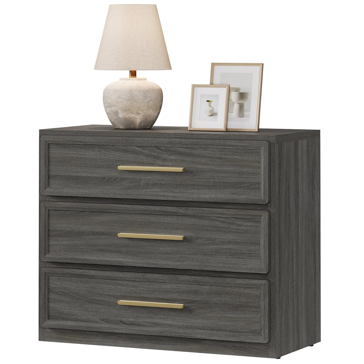 SICOTAS 31.3" W 3-Drawer Nightstand Set of 2 with Oversized Large Storage , Modern Night Stands Bedside Table with Adjustable Feet & Gold Handles for Bedroom Living Room Entryway, Light Oak