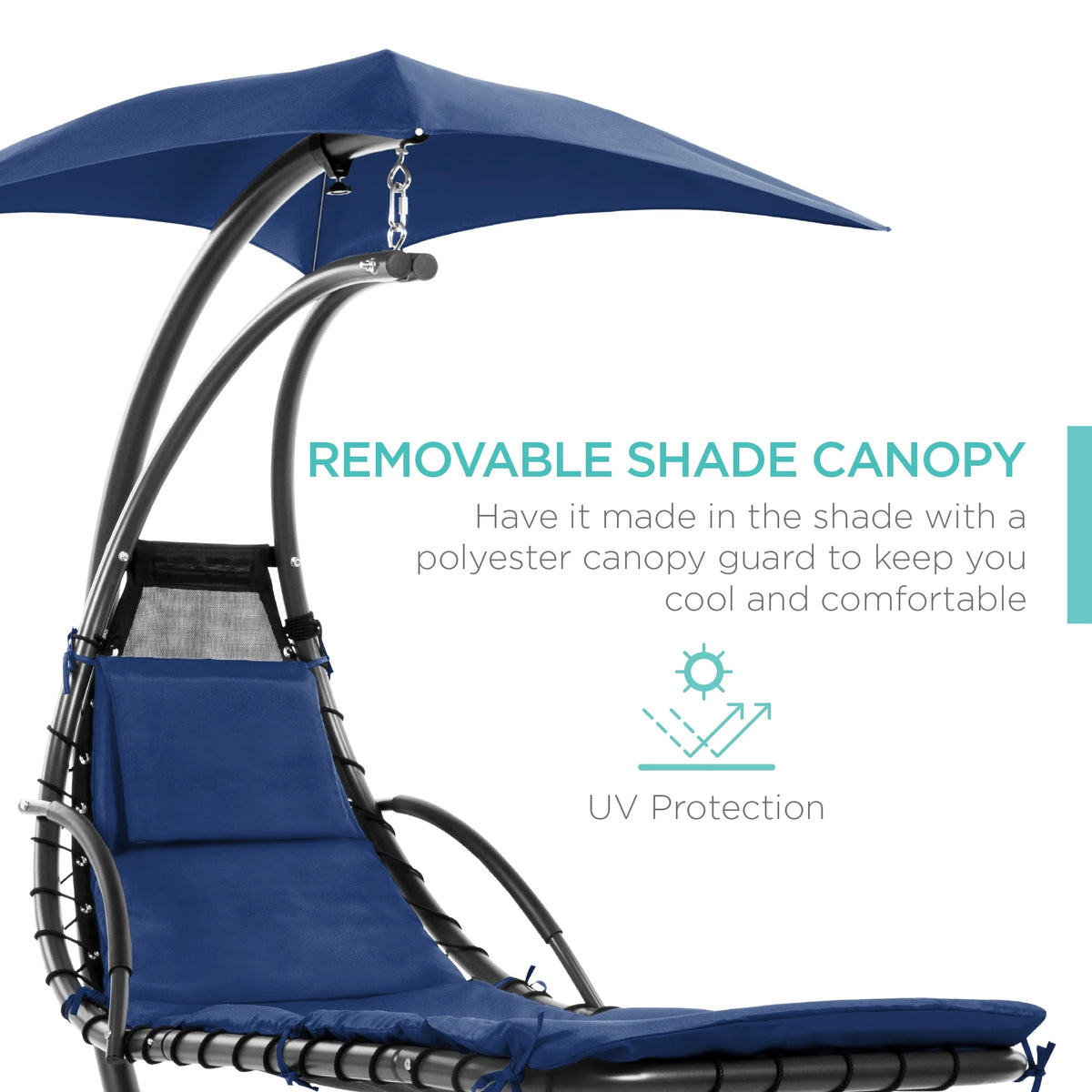 Best Choice Products Hanging Curved Chaise Lounge Chair Swing for Backyard, Patio w/ Pillow, Shade, Stand - Teal