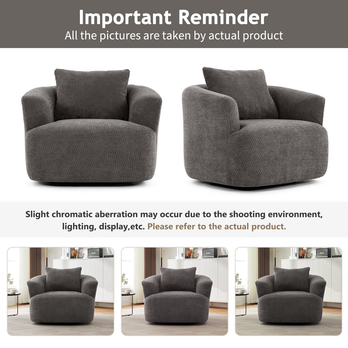 Harper & Bright Designs 360�� Swivel Accent Chair, Barrel Chair Swivel Upholstered Sofa Chair with Cushion for Living Room Office, Beige