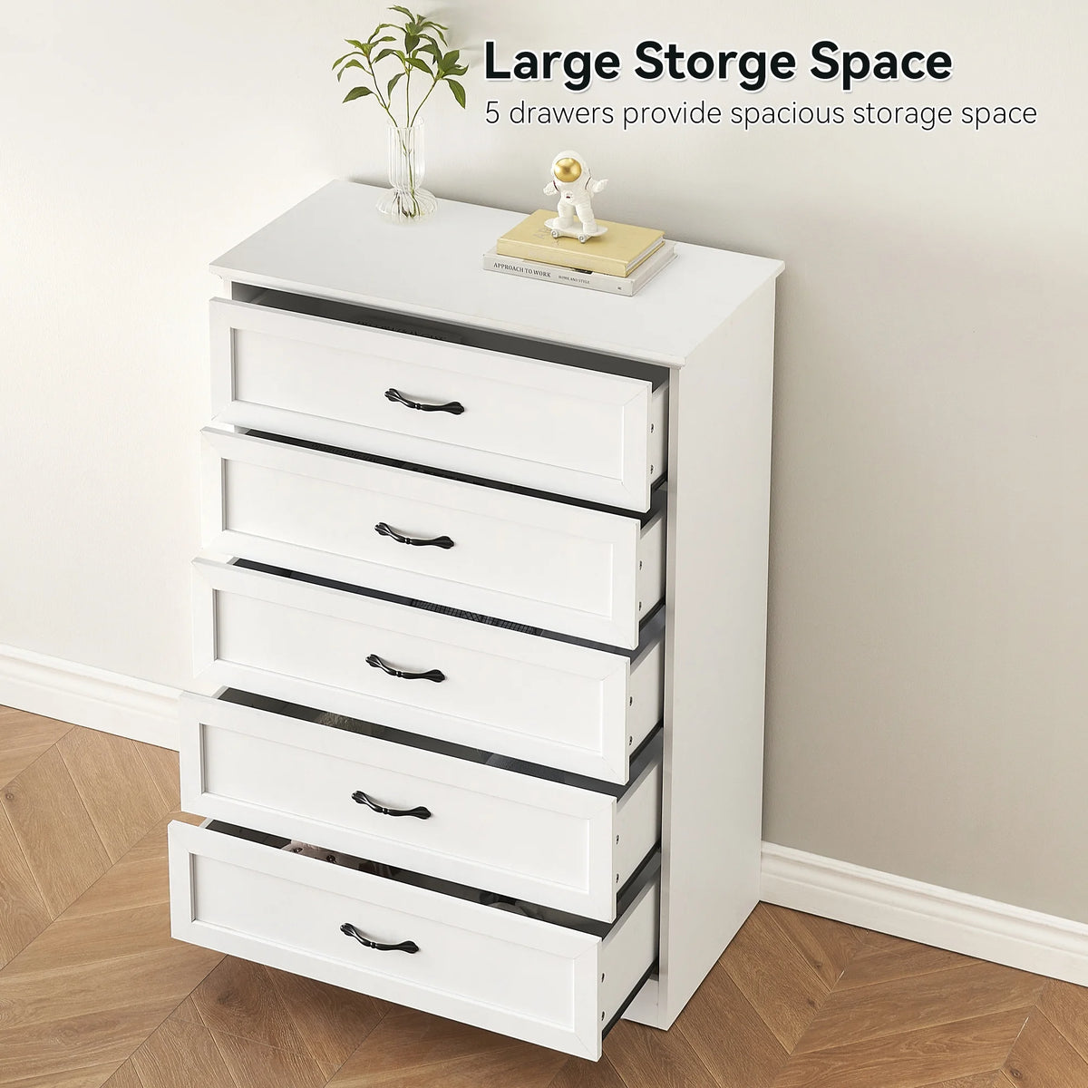 Luku Modern 5 Drawers Dresser, Chest of Drawers Closet Organizers and Storage Clothes, White