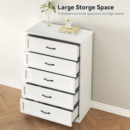 Luku Modern 5 Drawers Dresser, Chest of Drawers Closet Organizers and Storage Clothes, White