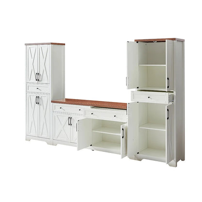 TrumanPick 61"H Large Buffet Sideboard Cabinet, TV Cabinet, Kitchen Pantry for Dining Room, Living Room, 61.3''L x 15''W x 29.8''H, White/Walnut