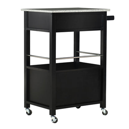 Linon Monett 2-Tier Mobile Serving Cart with Gray Granite Top, 27.75" Length, White