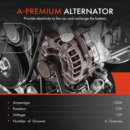 A-Premium Alternator with 12V 130A for Honda Odyssey 2005-2007, Pilot 2005-2008, Ridgeline 2006 & Acura MDX - 3.2L 3.5L