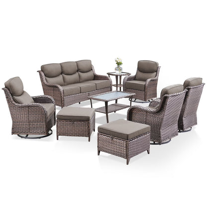 Bellefurn Luxury Outdoor Patio Furniture Set,Swivel Rocker Patio Chairs with 6-inch Thick Cushion,Patio Sofa and Glass Coffee Table,Outdoor Conversation Set for Porch, Deck, Yard
