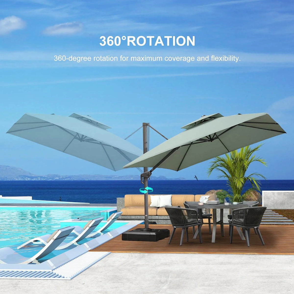 PURPLE LEAF Outdoor Cantilever Umbrella 10' X 13' Rectangle Umbrella Large Patio Umbrella Windproof Heavy Duty Hanging Offset Umbrella for Garden Outdoor Pool, Dark Grey