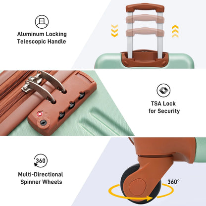3 Piece ABS Luggage Set, Luggage with Spinner Wheel & TSA  20/24/28 inch, Purple