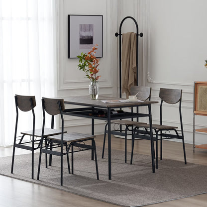 6-Piece Dining Table and Chair Set, Includes 1 Table, 1 Bench and 4 Chairs, Rectangular Kitchen Table and Armless Chairs, Compact Chairs with Curved Backrest for Dining Room