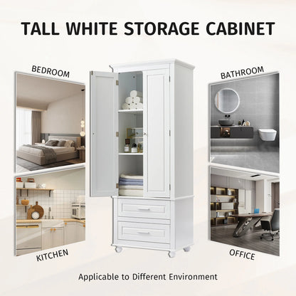 Bellemave White Tall Storage Cabinet with Adjustable Shelf Bathroom Cabinet with 1 Drawer and Storage Rack Large Freestanding Wood Cabinet Storage Organizer Floor Cabinet, White