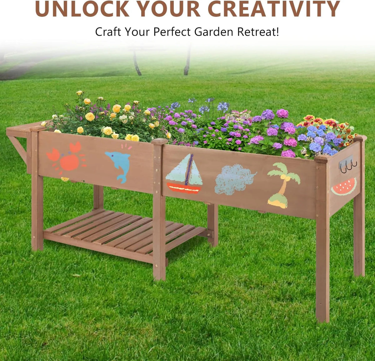 PETSCOSSET Large Raised Garden Bed Outdoor Wooden Planter Box with Legs for Gardening