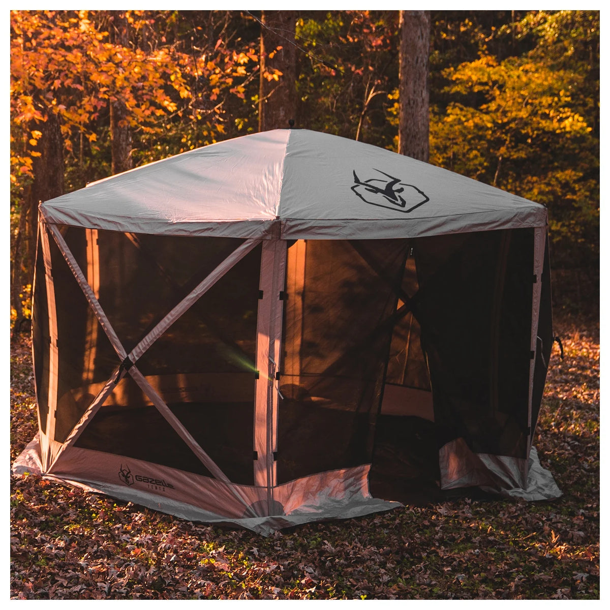 Gazelle Tents™,G6 6-Sided Portable Gazebo with TriTech Mesh, Easy Pop-Up Hub Screen Tent, Waterproof, UV Resistant, 8-Person & Table, Desert Sand, 86" x 124" x 124", GK914, Includes 3 Wind Panels