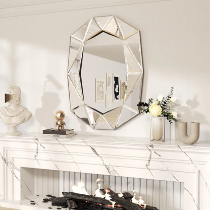 LUVODI Geometric Mirror Wall 28 x 39 inch Art Mirror Green 3D Glass Beveled for Bathroom Living Room