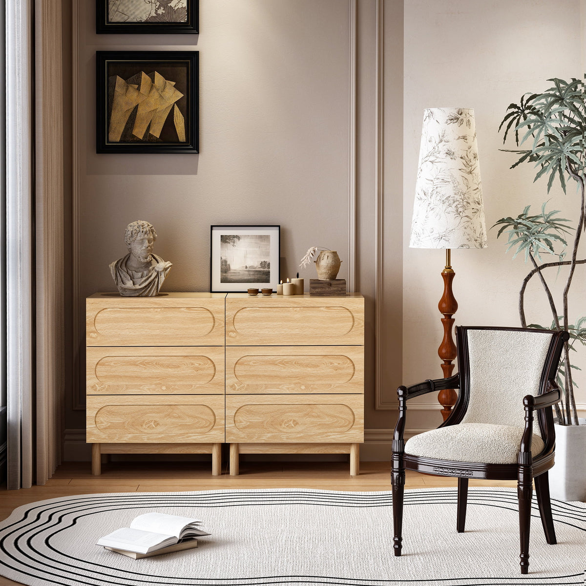 MIYZEAL Modern Wood Chest of 3 Drawers Bedroom Dresser, Wide Storage Cabinet & Contemporary Nightstand for Adults Walnut Finish Bedside Furniture