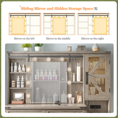 EnHomee Makeup Vanity Desk with Lighted Mirror Large Vanity with 4 Drawers Farmhouse Vanity Set with Mirror and Lights,White