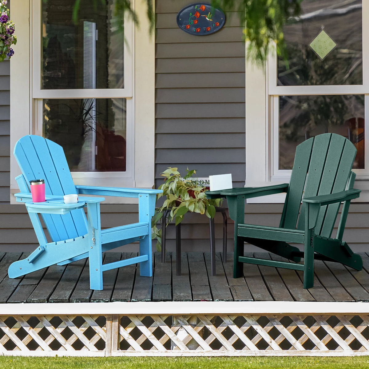 FOOWIN HDPE Plastic Adirondack Chairs Set of 4, Black