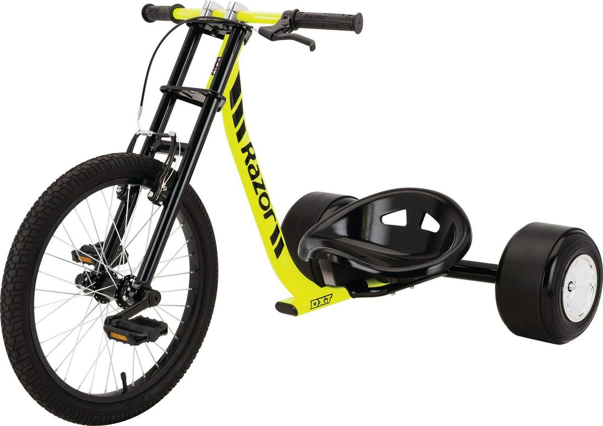 Razor DXT Drift Trike - Black/Yellow Steel Frame. 3-Wheeled Ride on Tricycle for Teens and Adults