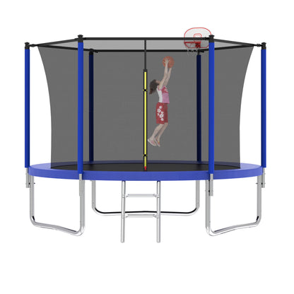 Alvantor 8Ft Kids Trampoline Round Trampolines with Basketball Hoop & Enclosure Net, Age 3-10 Blue
