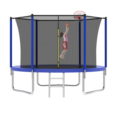 Alvantor 8Ft Kids Trampoline Round Trampolines with Basketball Hoop & Enclosure Net, Age 3-10 Blue