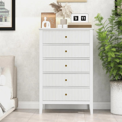 Heynemo Beige 6 Drawer Dresser, Fluted Modern Wood Chest