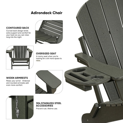 FOOWIN HDPE Plastic Adirondack Chairs Set of 4, Black
