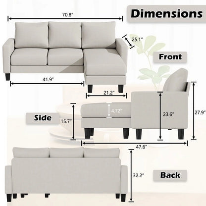 Homall Convertible Sectional Sofa Couch, Modern Linen Fabric L-Shaped Couch 3-Seat Sofa Sectional with Reversible Chaise for Small Living Room, Apartment and Small Space, Dark Gray