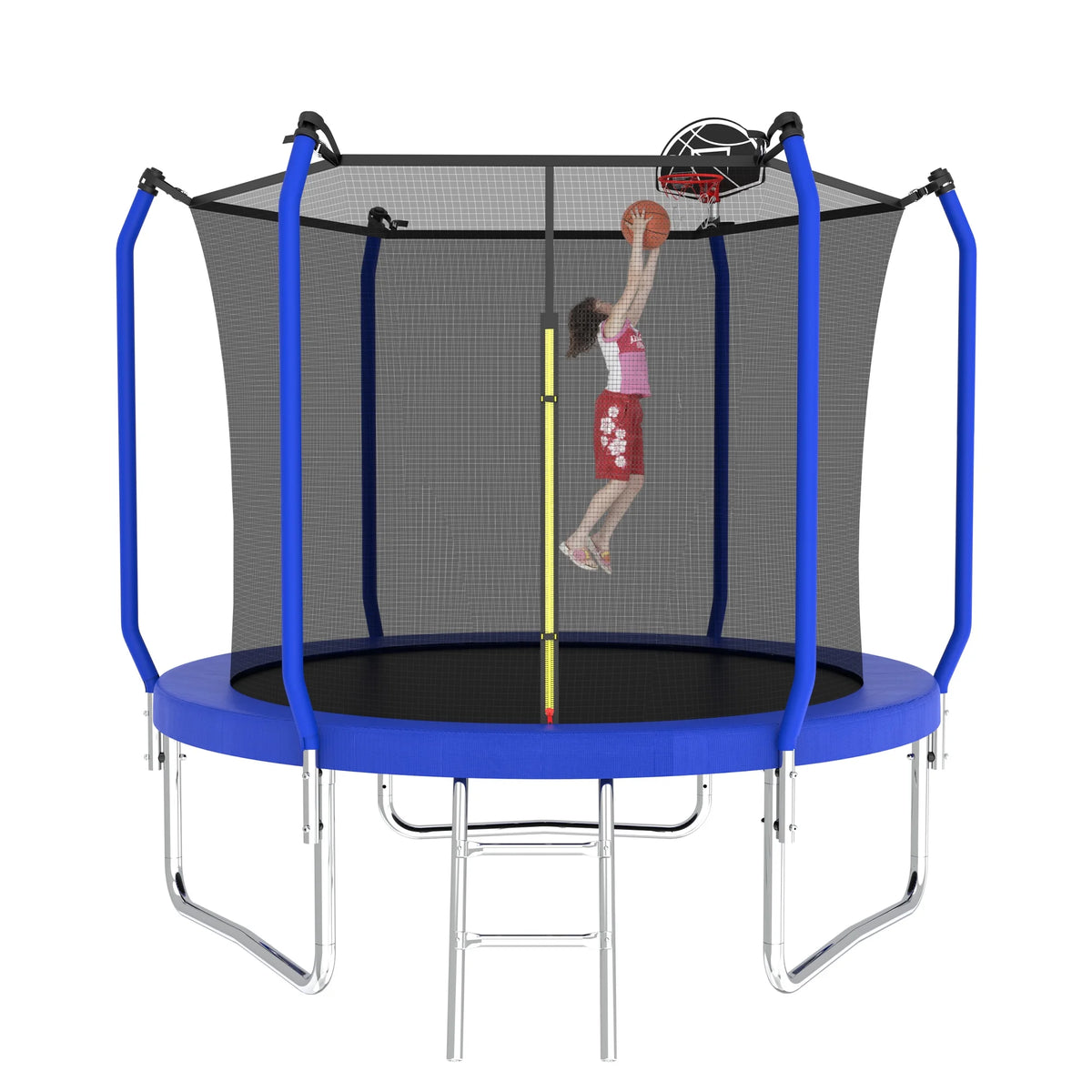 Yoneston 10FT Outdoor Trampoline with Basketball Hoop, 880LBS Heavy Duty Reinforced Trampoline with Safety Enclosure Net and Ladder for Kids Teens Playing Gift, Blue