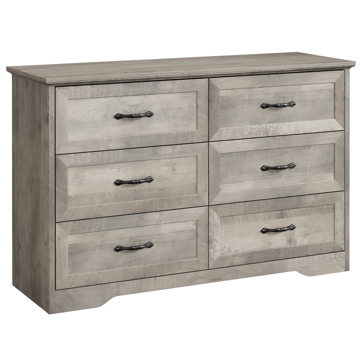 Homhougo White Dresser for Bedroom 6 Drawer, Wood Organizer Storage Cabinet with Gray Strip Drawer Door, Chest of Drawers for Closet, Living Room, Hallway, Nursery, Kids Bedroom