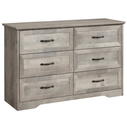 Homhougo White Dresser for Bedroom 6 Drawer, Wood Organizer Storage Cabinet with Gray Strip Drawer Door, Chest of Drawers for Closet, Living Room, Hallway, Nursery, Kids Bedroom