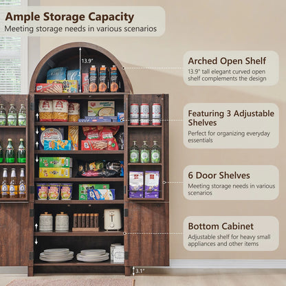 IFGET 71-Inch Arched 4-Tier Bookcase with Glass Doors and Drawers