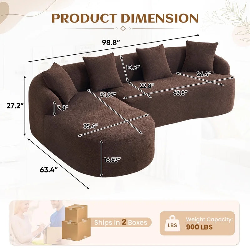 Timbernest 99" Modular Sectional Sofa with Pillows, Chenille L Shaped 3-Seater Couch with Deep Seat, White