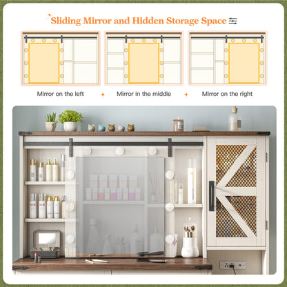 EnHomee Makeup Vanity Desk with Lighted Mirror Large Vanity with 4 Drawers Farmhouse Vanity Set with Mirror and Lights,White