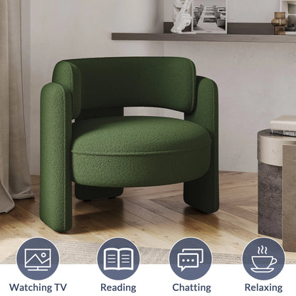 BELLEZE Sherpa Boucle Chair, Modern Barrel Accent Chair Comfy Round Upholstered Armchair Accent Side Chair for Living Room, Bedrooms, Corner - Quinton��White��