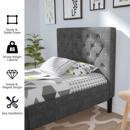 Costway Twin Upholstered Bed Frame Diamond Stitched Headboard Wood Slat Support