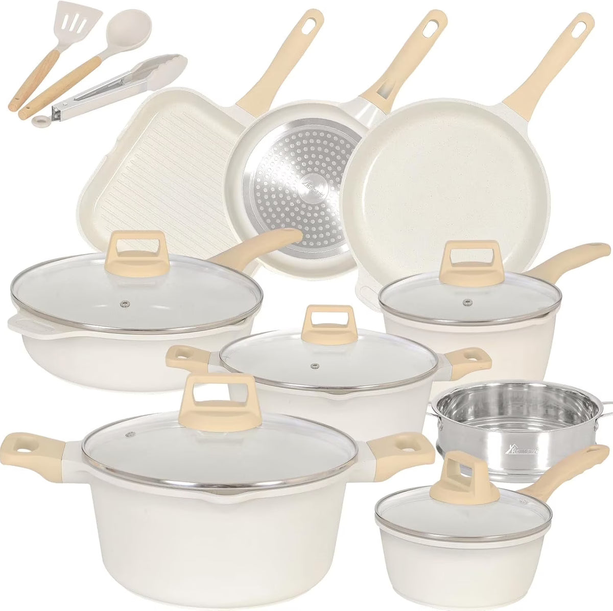 Romswi Nonstick Pots and Pans Set, 23 Piece Induction Cookware Sets Non-stick Ceramic Kitchen Sets with Utensil, Green