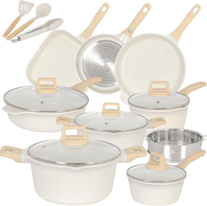 Romswi Nonstick Pots and Pans Set, 23 Piece Induction Cookware Sets Non-stick Ceramic Kitchen Sets with Utensil, Green