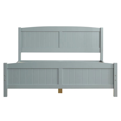 Zimtown Queen Bed Frame,Solid Pine Wood Kids Twin Platform Bed Frame, Bedroom Queen Bed with Headboard for Adults, Gray