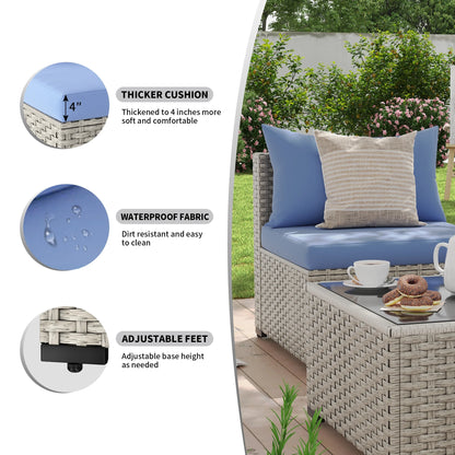 7 Pieces Patio Conversation Set, Outdoor Sectional PE Rattan Wicker Furniture Seat,Dark Gray