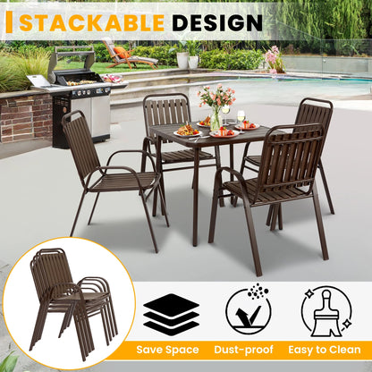 Seizeen 7-Piece Outdoor Table and Chairs, Patio Table Set with 6 Rattan Chairs, All-weather Outdoor Patio Dining Sets Rectangular Metal Table with Acacia Wood Top, Umbrella Hole, Gray