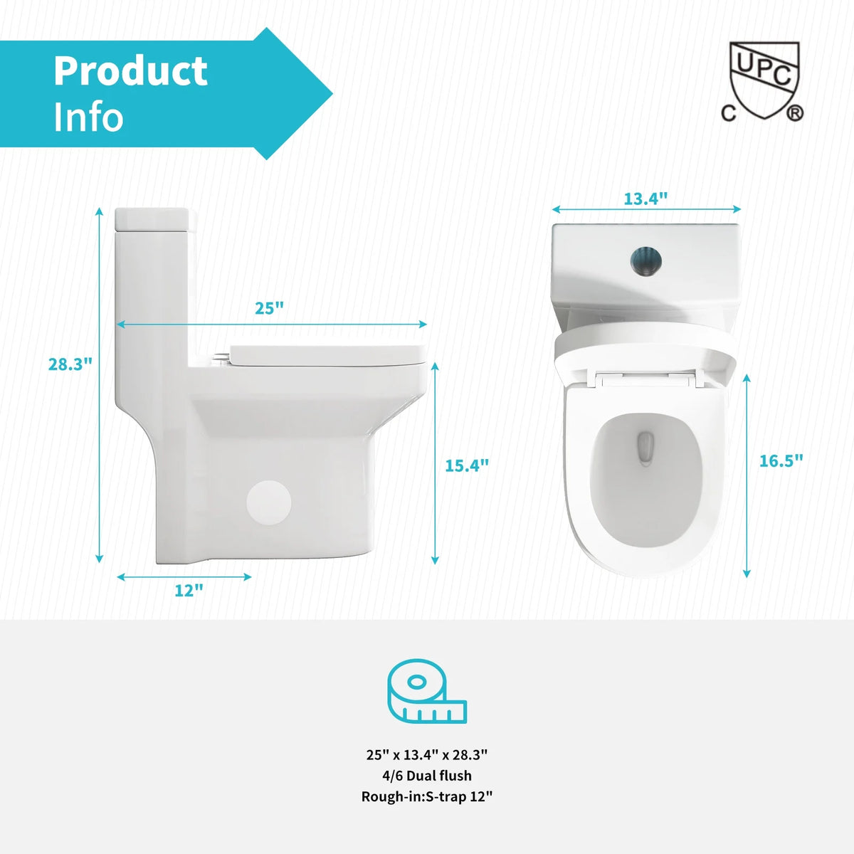 Puremind One-Piece Elongated Ceramic Toilet,4/6 Dual Flush 1.28 Gpf, White (27.6''Dx15''Wx29.5''H)